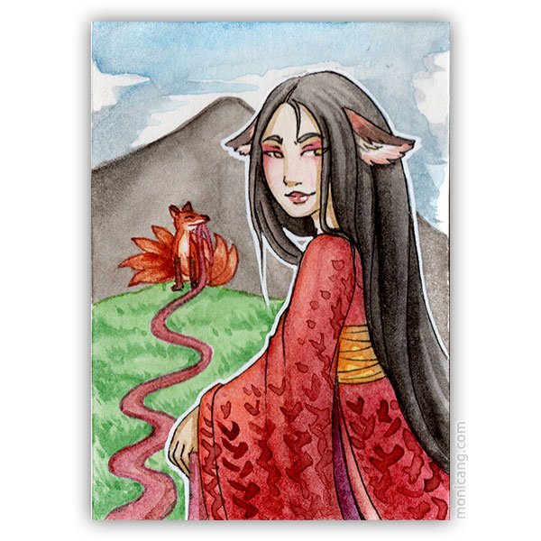 Kitsune of the Silks - Quick ACEO - ORIGINAL