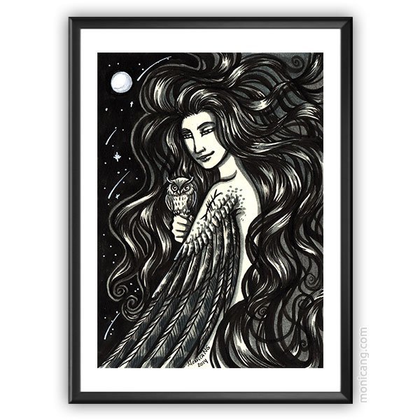 India Ink - Swan Lake Nymph - Original Art - A6 Postcard