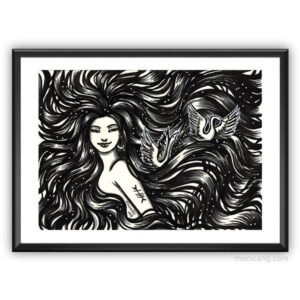 India Ink - Swan Lake Nymph - Original Art - A6 Postcard