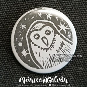 Barn Owl - 32mm Linocut Print Badge