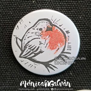 Petirrojo - 32mm Linograbado en Chapa