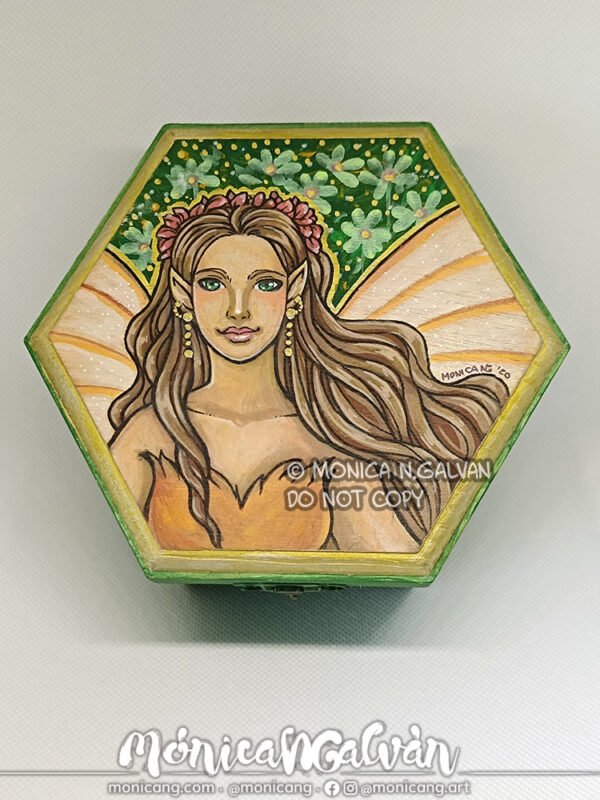 Flower Fairy – Pintura Original en Acrílico sobre Caja de Madera